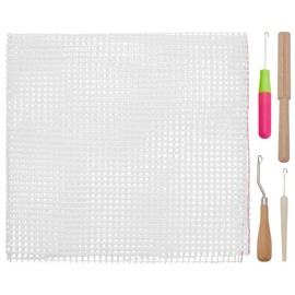 FINGERINSPIRE 1 Set Latch Hook Tool Sets for Carpets Including 2 Curved Iron Latch Hooks, 1 Mesh Fabric for Carpets, 1 Rod Cutter, 1 Hairpin Threader Craft Supplies