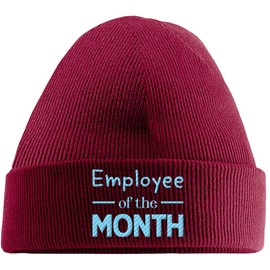 Hippowarehouse Employee of The Month Embroidered Beanie Hat Red with Baby Blue Stitch