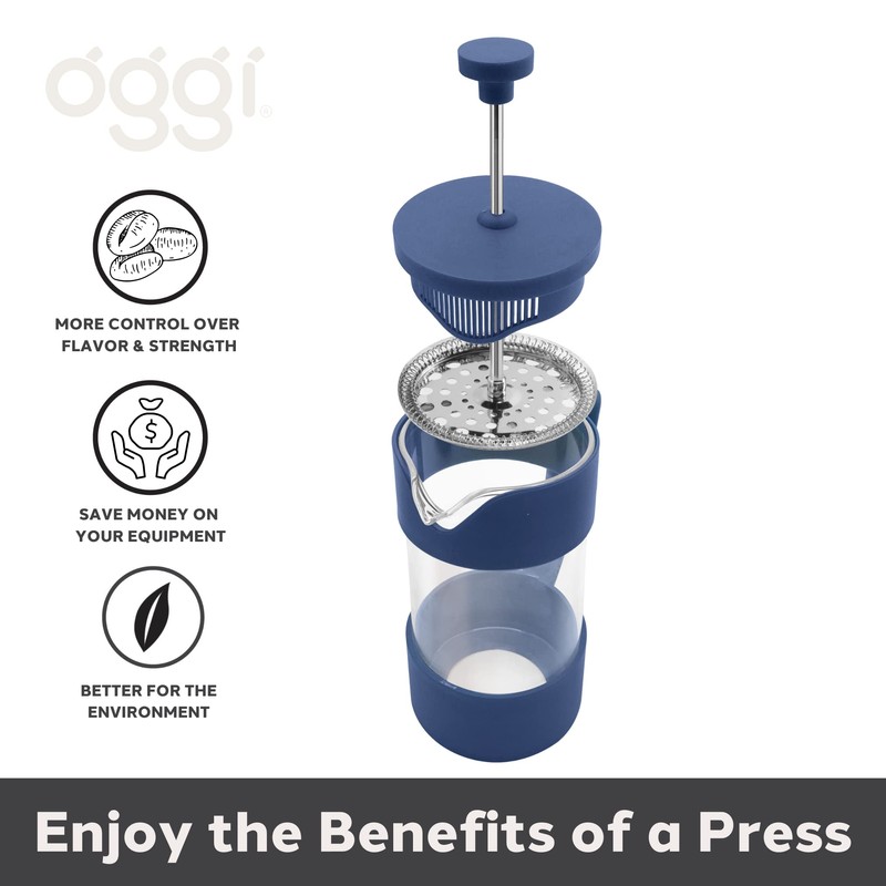Oggi French Press Coffee Maker (12oz)- Borosilicate Glass, Coffee Press,