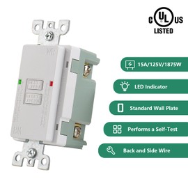 Wengart Blank Face GFCI,10pack,Weather Resistant Receptacle Indoor or Outdoor Use Self-Test with LED Indicator,125V 20Amp,UL Listed, Back &Side Wire,White