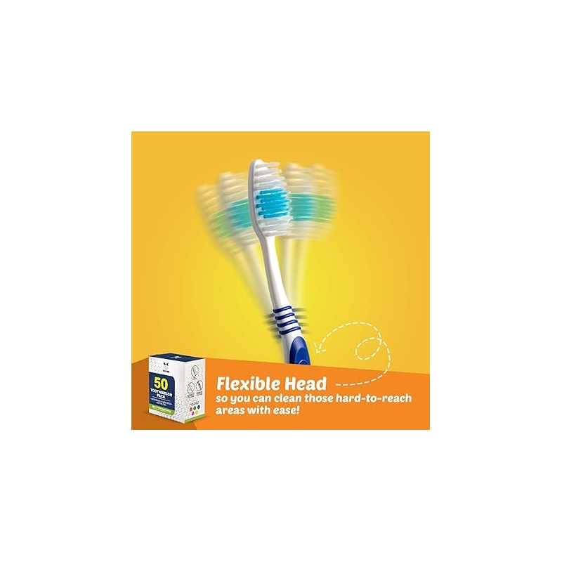 EcoFox Cepillos de Dientes Desechables Multicolor Empaquetados Individualmente 50 Piezas