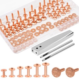 116Pcs, Copper Rivets and Burrs, #9 and #12 Burrs Setter, Leather Rivets Fastener Install Setting Tool with Leather Hole Punch Cutter for Belts Wallets Collars Leather Working Supplies