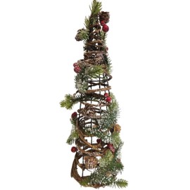 Pinecone and Berries Tabletop Christmas Tree - Snow Flocked Pine Branches - Holiday Decoration - 16" H x 5.25 W