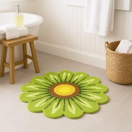Feblilac Green Flowers Bath Rug, Floral Mat for Bathroom Cute Plant Non-Slip Floor Mats, Washable Microfiber Carpet for Living Room Home Fast Dry Area Rug
