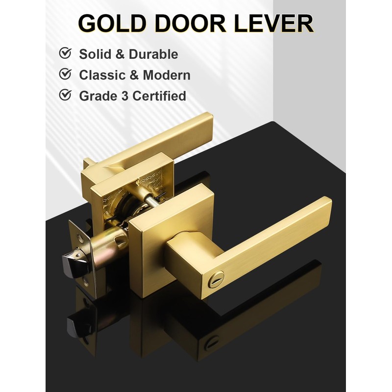 Tinewa 1 Pack Brushed Gold Door Handle Interior Privacy Door