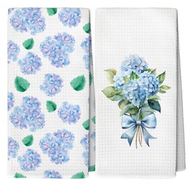 YLZlhb Spring Hydrangea Decor Kitchen Towels Set of 2, Spring Floral Hand Tea Towels for Bathroom Kitchen 16x24 Inch, Blue Hydrangea Decor