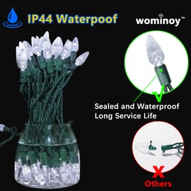 wominoy 70 Counts C6 Cool White Christmas Lights - 35.5ft Christmas Lights Outdoor, White Christmas Lights Commercial Grade Outdoor Waterproof, Indoor String Lights Green Wire, IP:65, UL