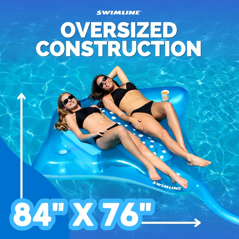 Swimline Manta Ray Inflatable Pool Ride On, Blue, 84" x