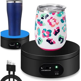 YVV Motorized Rotating Display Stand,Turner Cup Platform for Epoxy Glitter Tumbler, 360 Automatic Mute Rotating Turntable, Tumbler Making Supplies Spinner, Base for Product Video Show ,Balck 4.72in