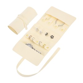 sourcing map Travel Jewelry Bag Roll, Foldable Jewelry Travel Organizer with Tie Close Microfiber Jewelry Storage Roll Jewelry Case for Women Gift Necklaces Earrings Rings Bracelets, Beige