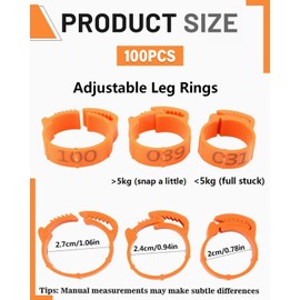 LEEQBCR Pack of 100 1-100 Poultry Foot Rings Pigeon Foot Ring Small Poultry Clamp Rings Chicken Leg Rings Pigeon Ring for Ducks Chicken Sea Pigeons Goose Wild Poultry Turkey Orange Adjustable