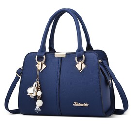 DEEVORCA Fashion Women's Handbags Elegant Handbag Shoulder Bag with Handle Hanging Ornaments Messenger Bags for Travel Shopper Daily Holiday Business Work PU Leather Women's Tote Bag, blue