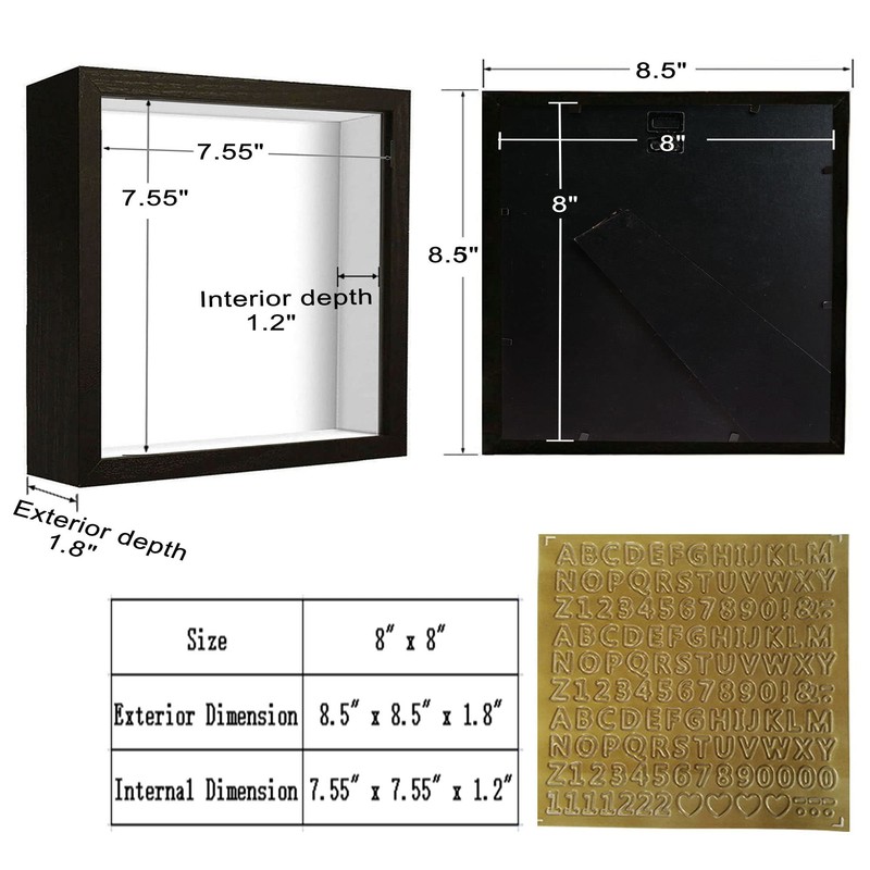TouYinger 8x8 Shadow Box Frame Display Case with Letter Stickers,