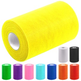 Glarks 1Pcs 15CM x 100Yards(300FT) Bright Yellow Tulle Fabric Roll, Tulle Organza Fabric Spool for DIY Tutu Skirt Baby Shower Decor Wedding Backdrop Crafts Birthday Party Supplies