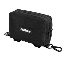 PetBonus Dog Poop Bag Holder, Portable Pet Waste Bag Dispenser, 2 Pouches for Treats and Walking Accessories, Fit All Leashes, Includes 1 Roll of Dog Poop Bags (Black)
