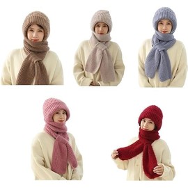 YYCFB Integrated Ear Protection Windproof Cap Scarf Women Balaclava Hood Scarf Hat Knitted Winter Warm Knitted Hat Scarf (Color : Beige)