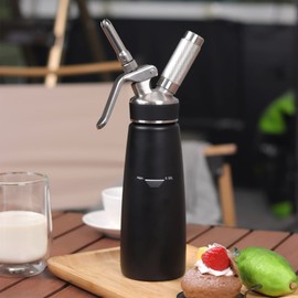 Sivaphe Stainless Steel Professional Whipped Cream Dispenser, 1-Pint Portable Cream Whipper Canister, Leak-Free Whip Cream Dispenser Nitro Coffee Maker Black(Charger Not Included)
