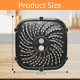 GWYXC Air Fryer Grill Pan for PowerXL Vortex Pro 6 QT Air Fryer, Oval Nonstick 8.67''*8.67''Air Fryer Accessories Replacement Parts Rack Tray Basket Crisper Plate with Rubber Bumpers,Dishwasher Safe