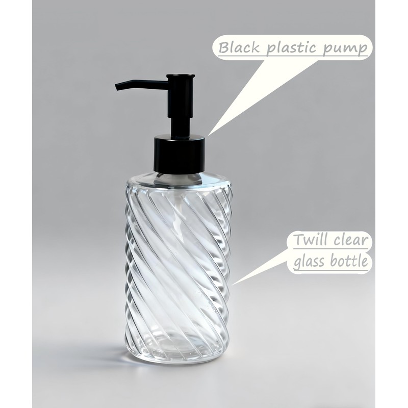 500ml/17 Oz Textured Hand Glass Soap Dispenser with Black Plastic