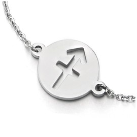 COOLSTEELANDBEYOND Astrology Horoscope Zodiac Sign Sagittarius Sagittarius Circle Pendant Necklace Men Women, Stainless steel, metal, Non-applicable