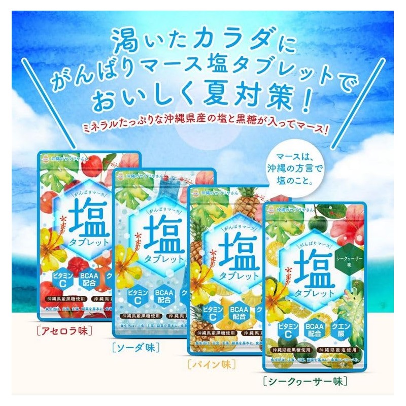 シードコムス がんばりマース 塩タブレット ソーダ 5袋 クエン酸 ビタミンC BCAA 沖縄県産黒糖 沖縄県産塩