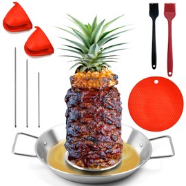 Fengzhe Al Pastor Skewer for Grill, Stainless Steel Vertical Stand, Brazilian Spit Stand with removable 3 Spikes, 2 Brushes, Anti-scalding Fittings, Fat Separator Tray, for Tacos Al Pastor, BBQ.