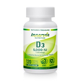 INNERVISNUTRITION Vitamin D3 5000 IU (125 mcg) 120 Vegetable Capsules Support Healthy Bones Teeth Immune System Supplement