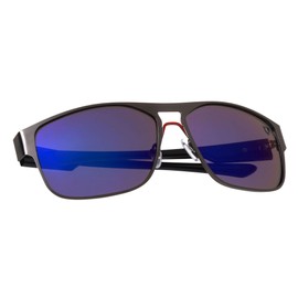 Khan Overtake - Double Three Color Bar Temple Logo Square Aviator Sunglasses (Blue)