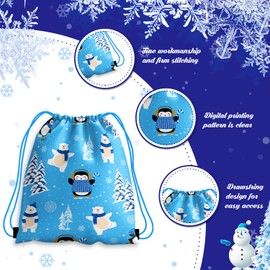 LARRAZABAL 12 Pcs Christmas Drawstring Gift Bags, Christmas Backpack Gift Bags Christmas Goody Bags Winter Snowflakes Snowman Wrapping Gift Bags for Christmas Party Supplies
