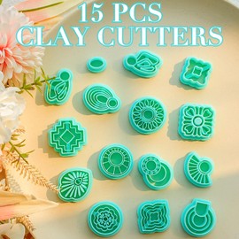TAINSKY Geometric Clay Cutters, 15 Shapes Polymer Clay Cutters for Earrings Making, Organic Polymer Clay Cutters, Boho Clay Cutters for Polymer Clay Jewelry
