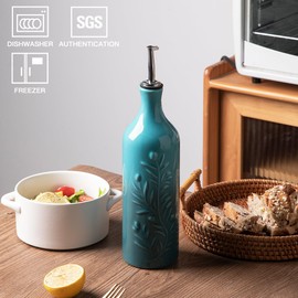 Sweejar Large Olive Oil Dispenser Bottle with Spout, 24 Oz Ceramic Oil Dispenser for Kitchen, Relief Opaque Oil Cruet, Oil Container for Cooking, EVOO, Avocado Oil, Vinegar, Pack of 1 (Gradient Blue)