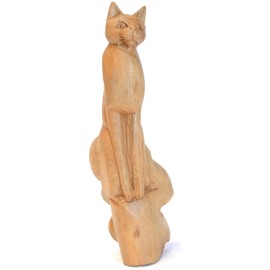 Brave Wings Hand Carved Wooden Animal ~ Standing Cat ~ OOAK Sculpture Figurine Statue Unique Table Decoration Home Decor Gift for Christmas and Birthdays ~ 4372