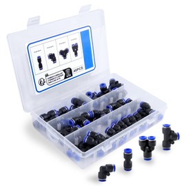 LEONTOOL One-Touch Pipe Fittings, Quick Fitting, Air Hose Joints, 40 Pieces, 4 Types, Straight Type, L-Shaped, T-Shaped, Manifold Type, Air Tube, Joint, Tube, Fittings, Union, Quick Fittings, Air