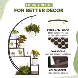 BGSA Metal Indoor Multiple, Shelf for Planter, Half Moon Plant Stand for Living Room, Balcony, and Bedroom, Dark Brown 2pcs
