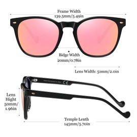 SHES Retro Round Sunglasses for Women Trendy Polarized Shades Fashion Acetate Frame SH2109 (Black Frame Revo Pink Lens)