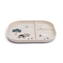 Done by Deer Foodie Dinner Plate Tiny Farm Beige, 22 x 18 x H 2 cm - Plate with Dividers and Practical Non-Slip Base - Plastic Plates Made of 100% Food Grade PP with Non-Slip TPE