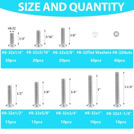 200 Pieces #8-32 Phillips Pan Head Machine Screws Nuts Washers Assortment Kit, Coarse Thread, Fully Machine Threaded, 304 Stainless Steel
