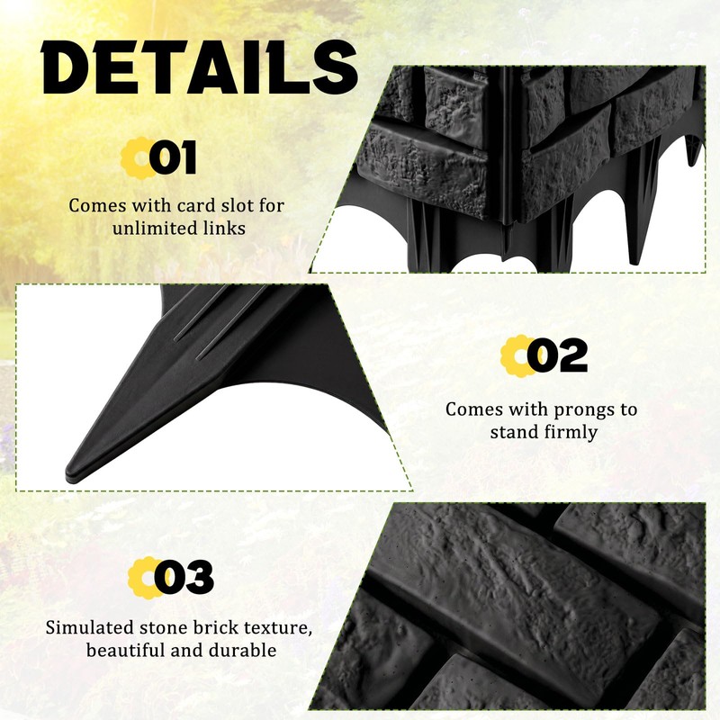 4 Pcs Black Faux Stone Garden Fence, Landscape Edging Border