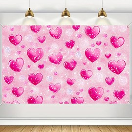 BlissYard Valentine's Day Backdrop Pink Heart Photo Backdrop Valentine's Day Banner 71x43 Inch 90s Backdrops for Photoshoot Birthday Mother's Day Photography Background Banner Photo Booth Studio Props