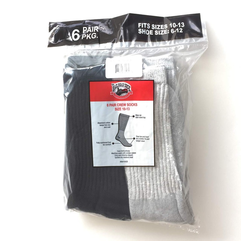 RAILROAD SOCK Crew Socks 6 Pairs (Grey/Black)