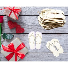 30PCS Unfinished Wood Flip-Flop Slipper Cutout Summer Theme Embellishments with Natural Twine Gift Tags DIY Craft for Home Party Decoration Craft Project