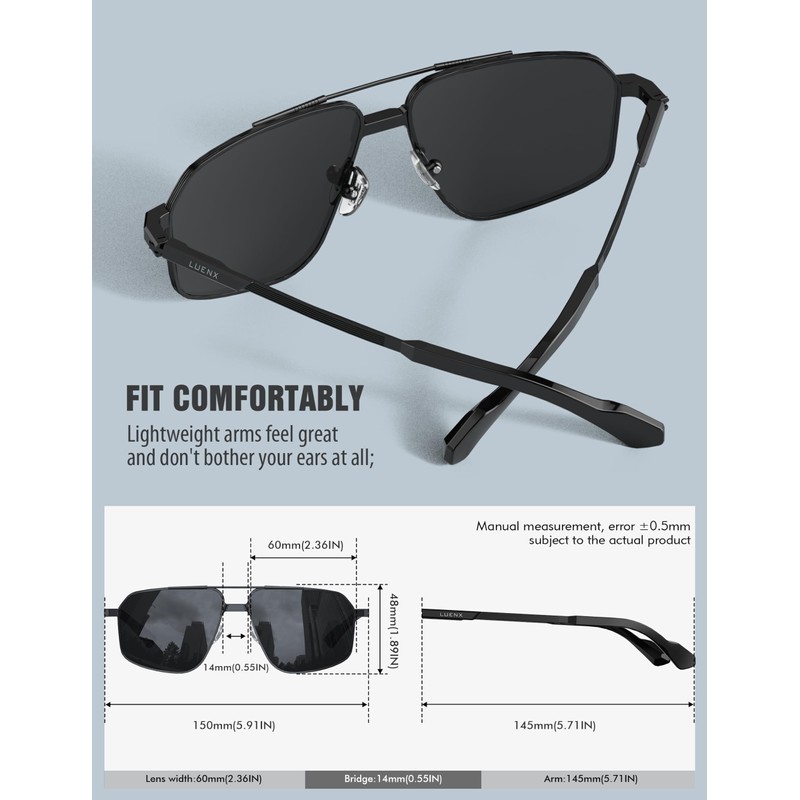 LUENX Polarised Sunglasses Mens Womens UV400-Protection Square Polygon Sunglasses Retro