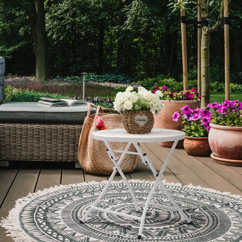 TeoKJ Folding Outdoor Side Tables, Anti Rust Small Patio Table