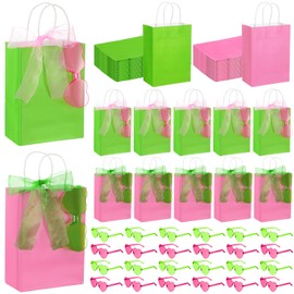 48 Pcs 24 Sets Pink and Green Birthday Party Decorations Witch Party Favor Gift Bags Wizard Paper Candy Goodie Bags with Pink and Green Glasses for Princess and Witch Movie Magical Birthday Supplies