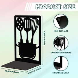 Peacoblue Metal Book Ends Stopper Holder Stand for Shelves, 11.9x8.89x17.78cm Heavy Duty Decorative Creative Study Kitchenware Bookends to Hold Books for Small Books, Cook Books, 1 Pair (Kitchenware)