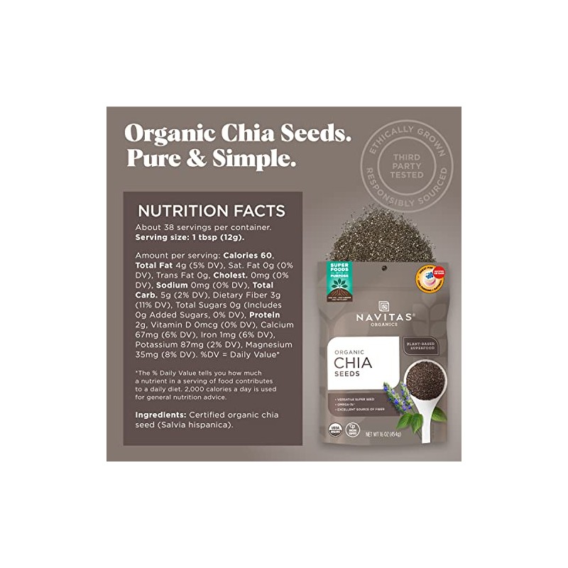 Navitas Naturals Orgnica Raw Chia semillas, bolsas de 1 libra