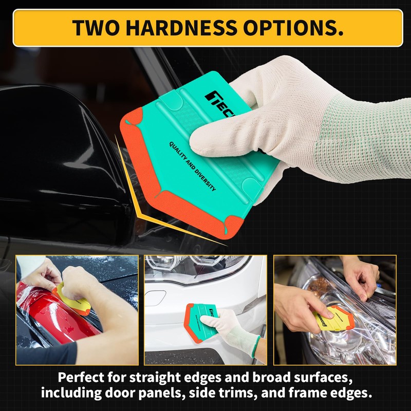 TECKWRAP Felt Squeegee for Vinyl Wrap,Dual-Corner Design, Twin Ribs for