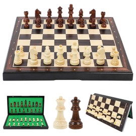 BREEZEE Ajedrez Profesional de Madera, Tablero Magnetico Plegable, Funciona como Estuche para Las Piezas, Diseño Portatil, Piezas Magneticas, Juegos de Mesa, Diseño Clasico, para Adultos y Niños