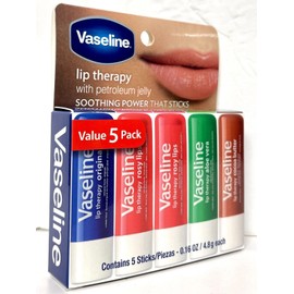 Vaseline Lip Therapy Balm 5 PC Combo Set Original Aloe Vera Cocoa Butter 2 Rosy