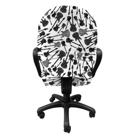 Lunarable Music Office Chair Slipcover, Guitars with Intertwined Stripes Monochrome Line Art Pattern Musical Theme, Protective Stretch Decorative Fabric Cover, Standard Size, Charcoal Black
